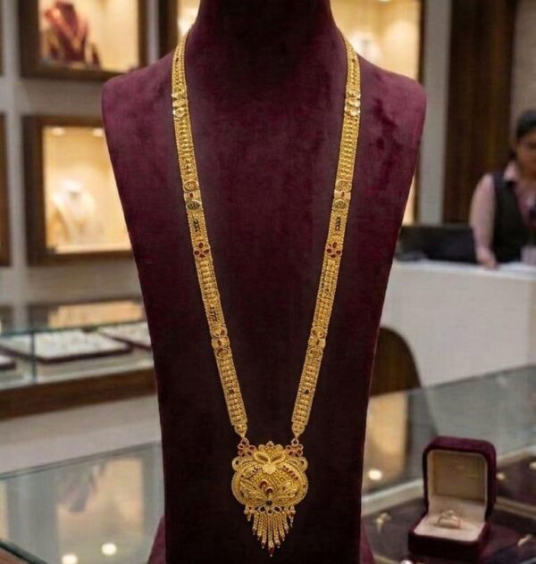Royal Long Haram Necklace with Traditional Peacock Pendant | Premium Gold Finish